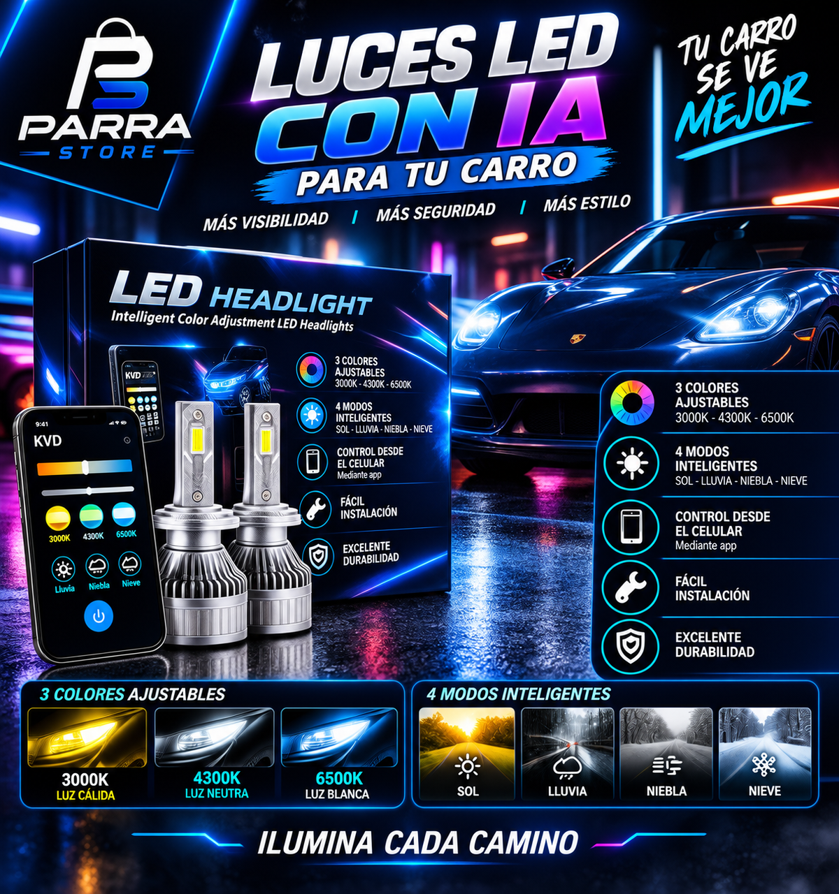 LUCES LED CON IA PARA TU CARRO| 3 COLORES,  4 MODOS | PAGA AL RECIBIR