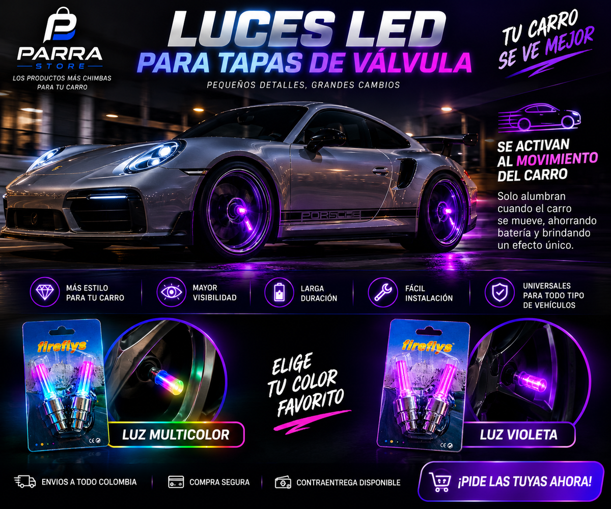 LUCES LED TAPA VALVULAS PARA LLANTA (4 UNIDADES)