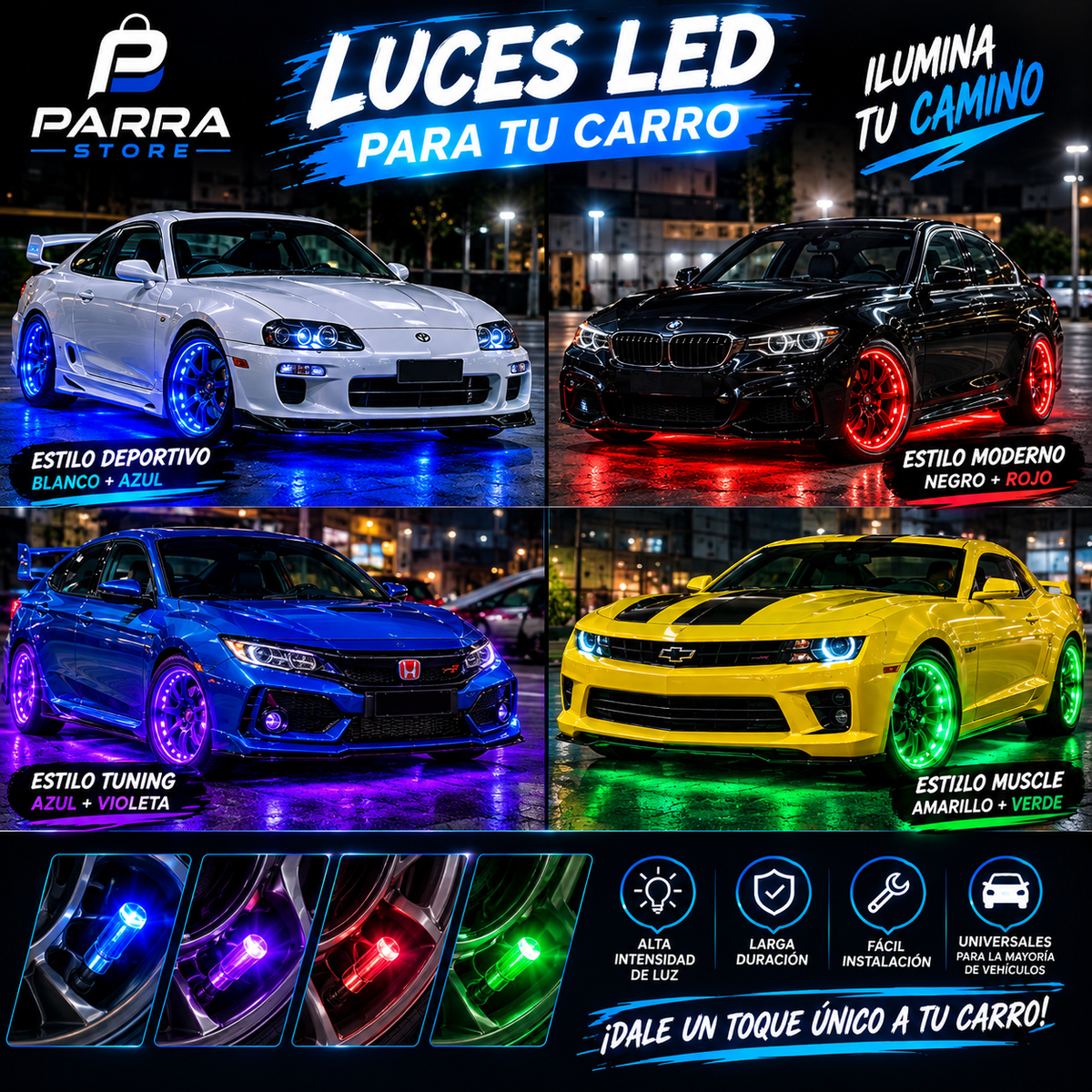 LUCES LED TAPA VALVULAS PARA LLANTA (4 UNIDADES)