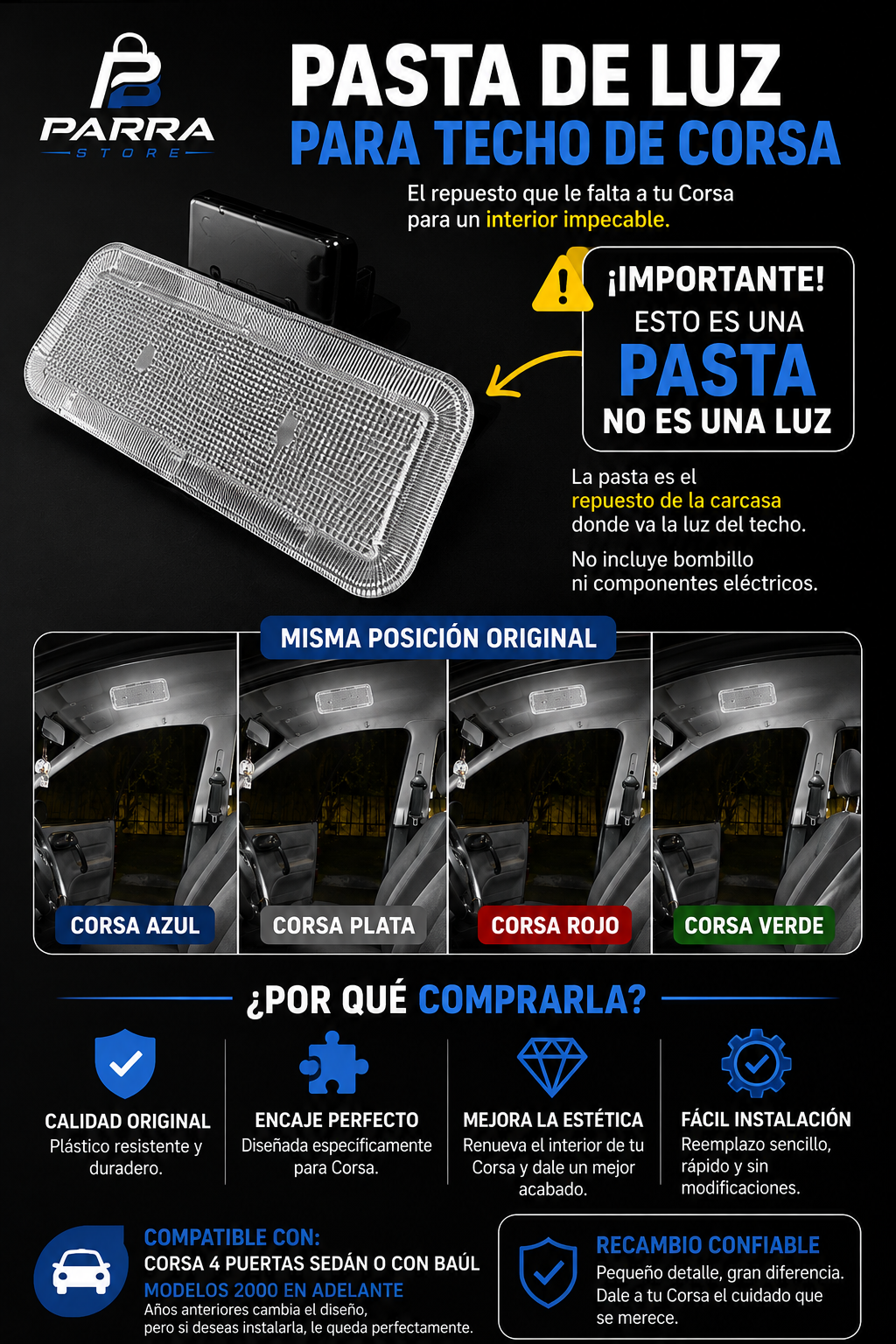 PASTA DE LUZ PARA TECNO CORSA