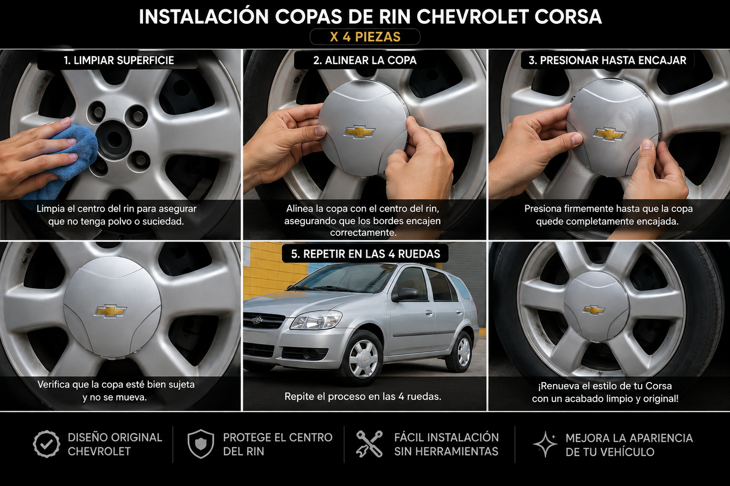 COPAS DE RIN CHEVROLET CORSA (4 PIEZAS)