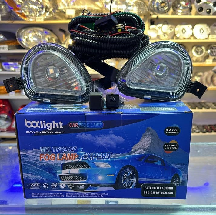 Kit de exploradoras para Corsa: dos exploradoras, cableado, botón y relé sobre su caja