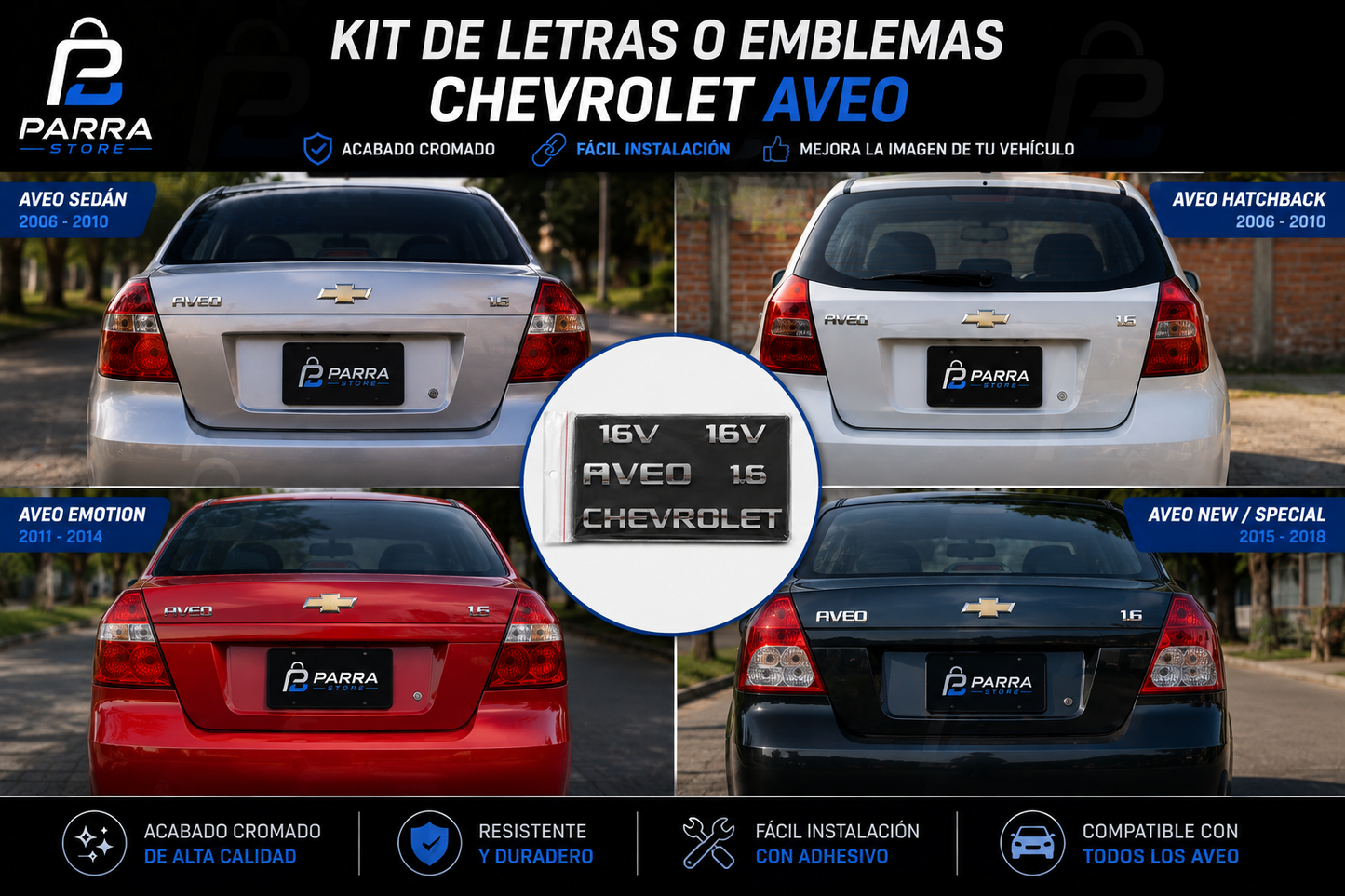 KIT DE LETRAS O EMBLEMAS CHEVROLET AVEO