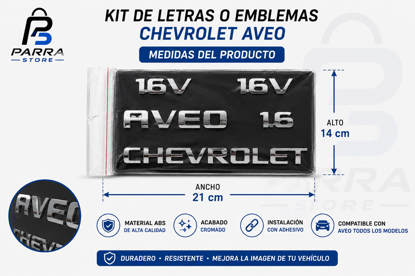 KIT DE LETRAS O EMBLEMAS CHEVROLET AVEO